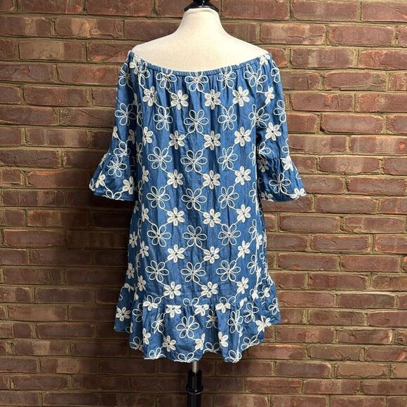 Label by Five Twelve Women’s Bell Sleeve Denim Chambray Embroidered Dress Sz 14 - Picture 5 of 7